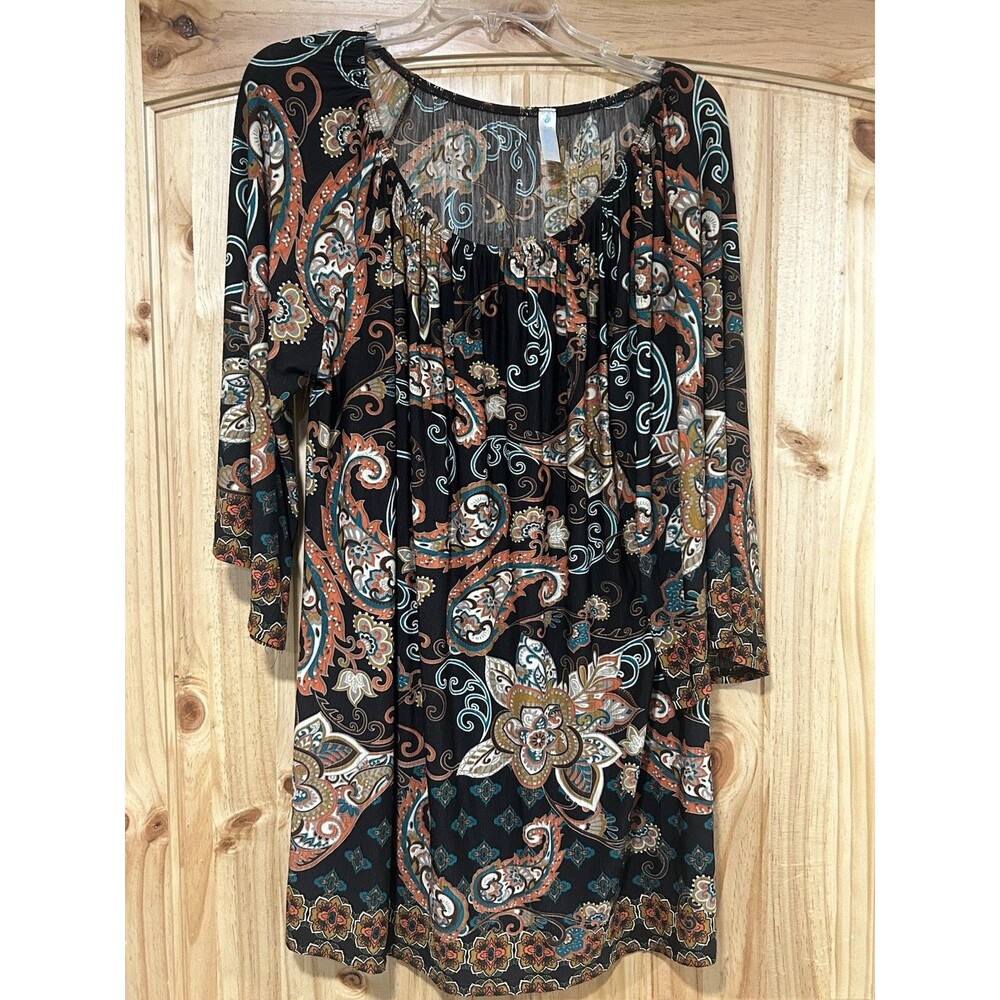Paisley Grace Women’s Tunic Top Brown Boji Floral Pattern Stretch Flowy Size 3XL